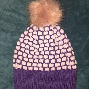 Purple and Pink Kids Pom-Pom Hat